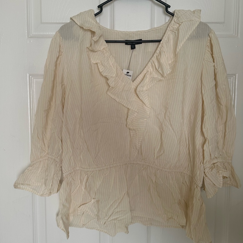 Express Cream V-Neck Blouse